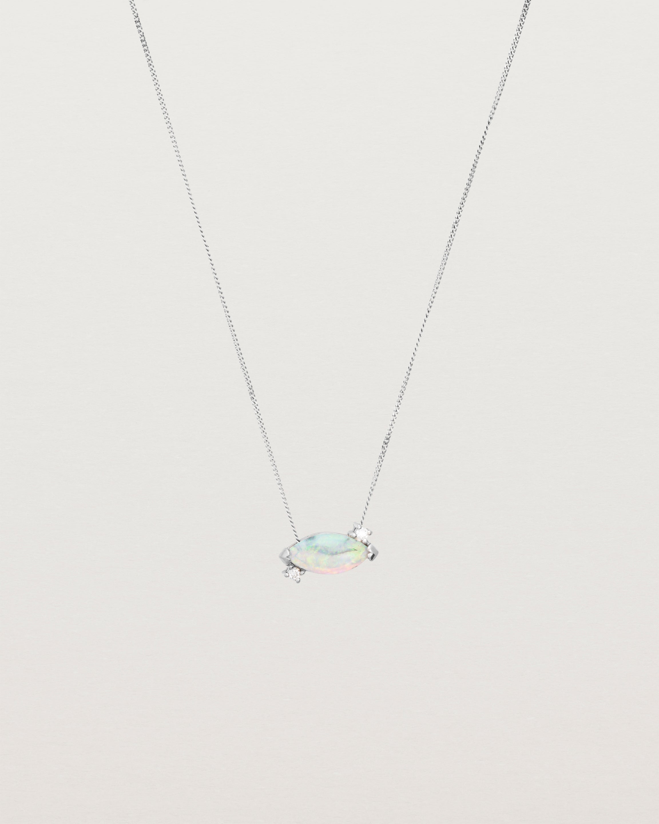 White Gold blue opal necklace with two small white diamonds
