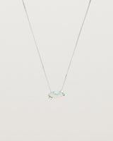 White Gold blue opal necklace with two small white diamonds