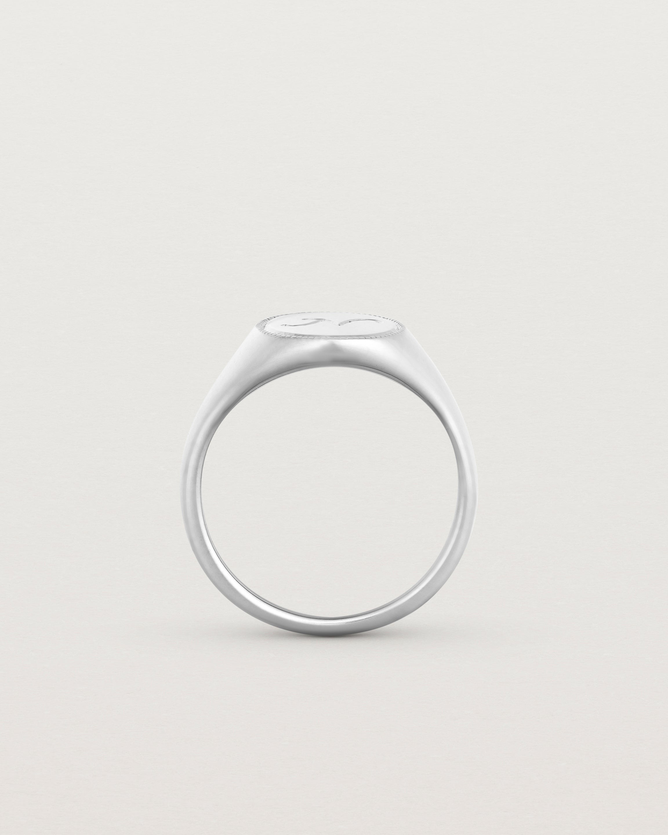 Standing view of the Arden Signet Ring | Millgrain in sterling silver.