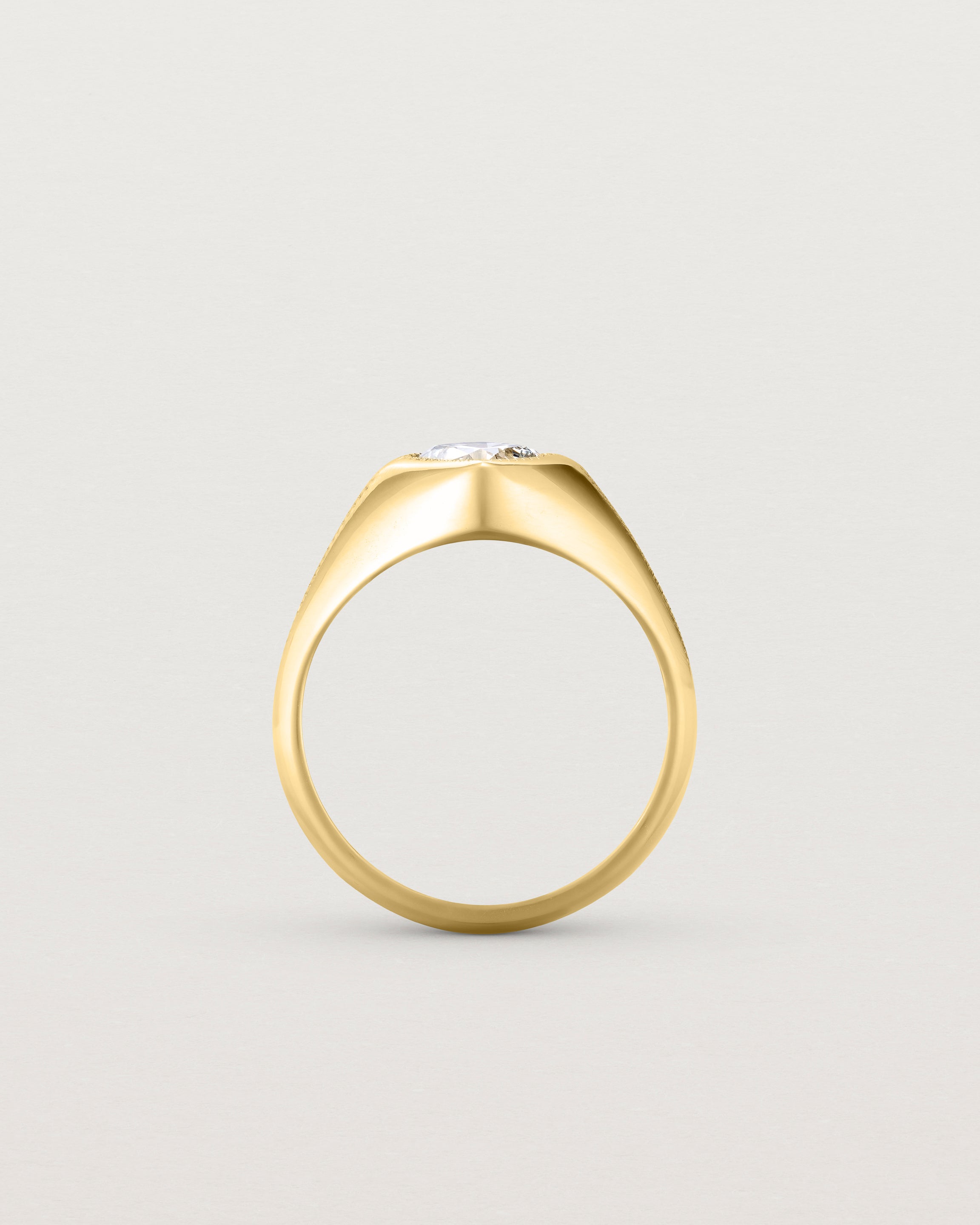 Standing view of the Átlas Cushion Signet | Laboratory Grown Diamond in yellow gold.