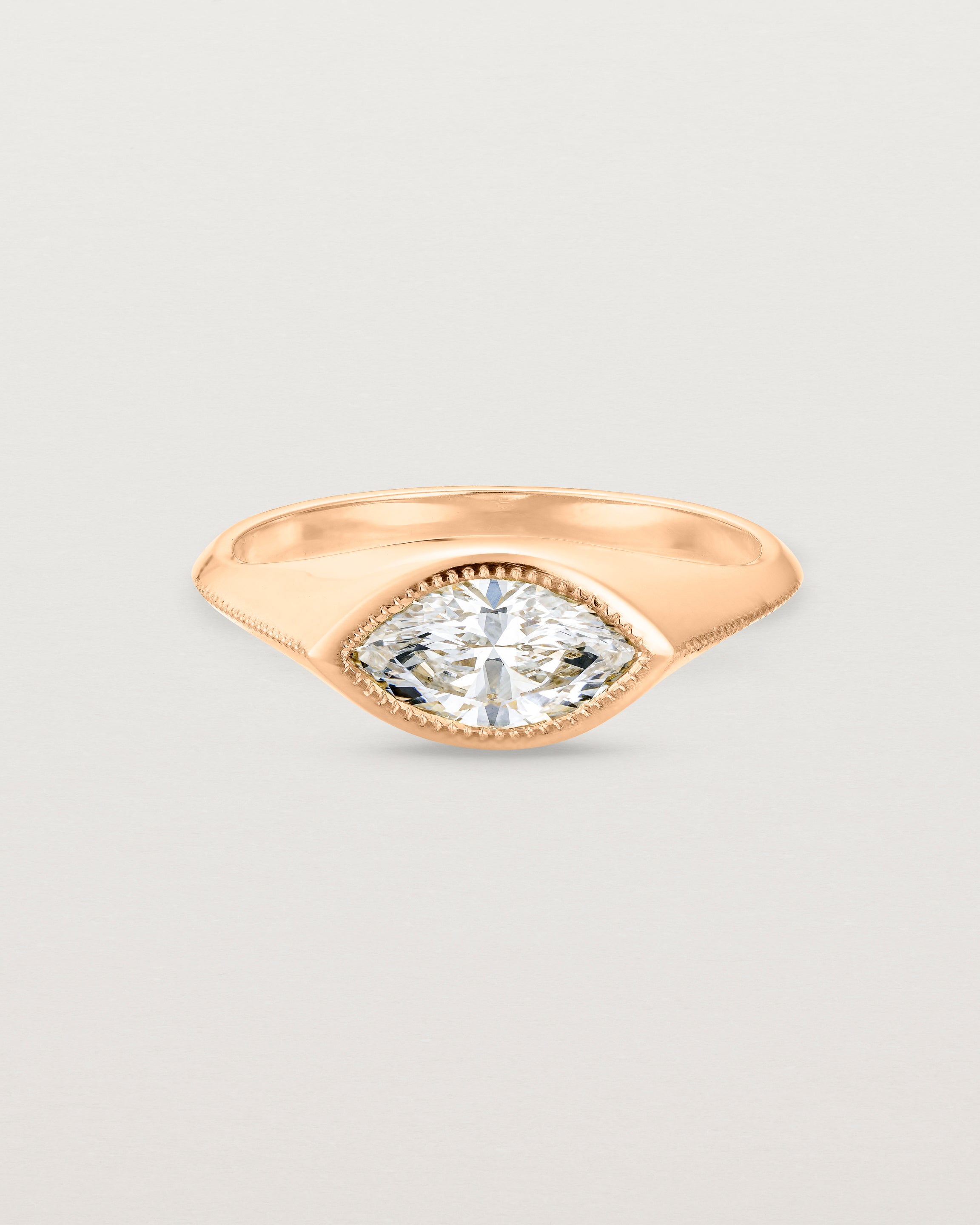 Front view of the Átlas Marquise Signet | Laboratory Grown Diamond in rose gold, in a polished finish. _label:Polished Finish Example