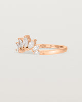A white diamond, sun-beam inspired crown ring crafted in rose gold