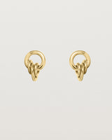 A pair of yellow gold studs with three mini hoops attached