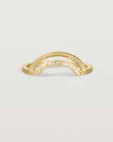 Fit four of a double arc crown ring with white diamonds adoring the inner arc - crafted in yellow gold.