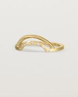 Fit four of a double arc crown ring with white diamonds adoring the inner arc - crafted in yellow gold.