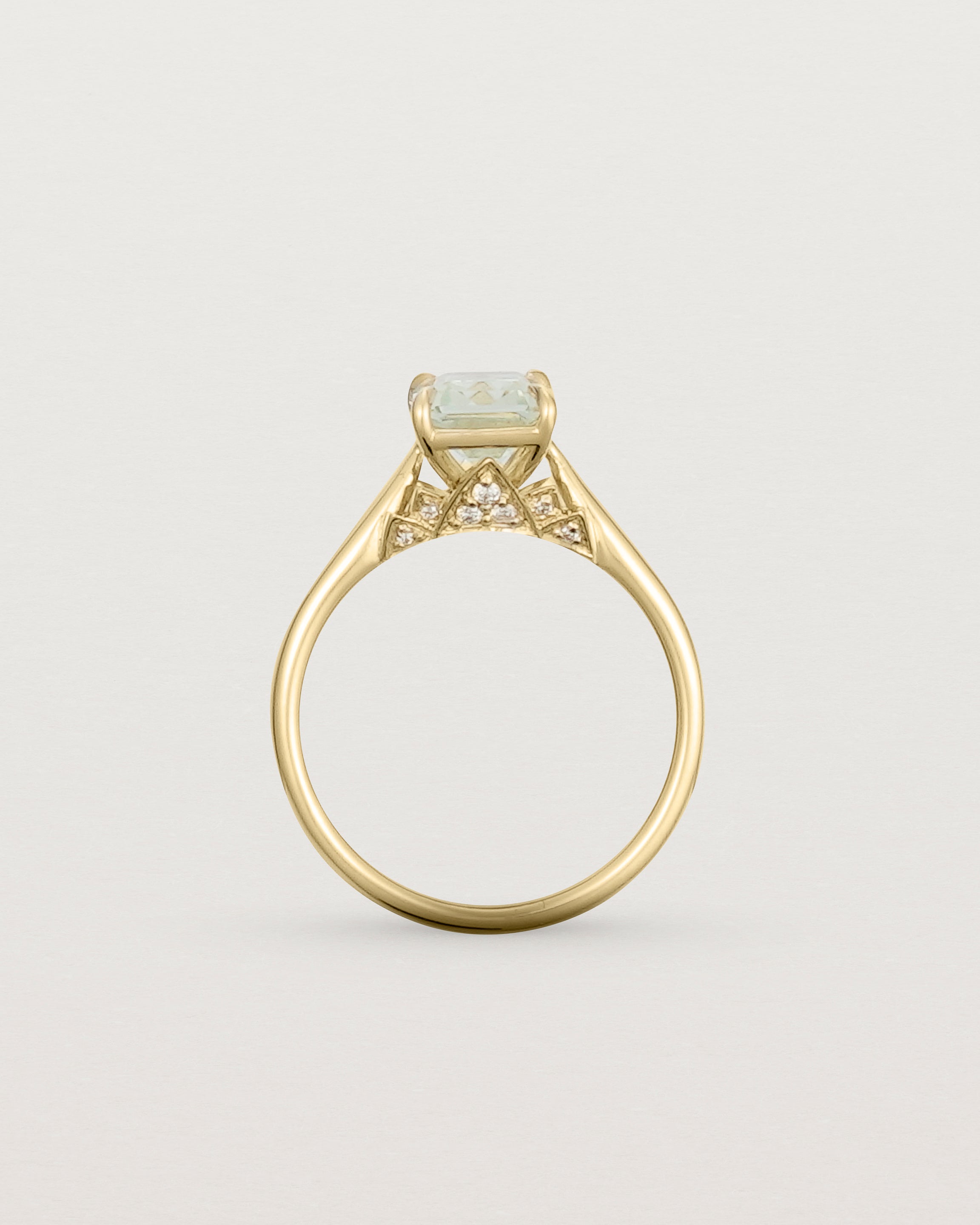 Standing view of the Front view of the Kalina Emerald Solitaire | Green Amethyst | Yellow Gold.
