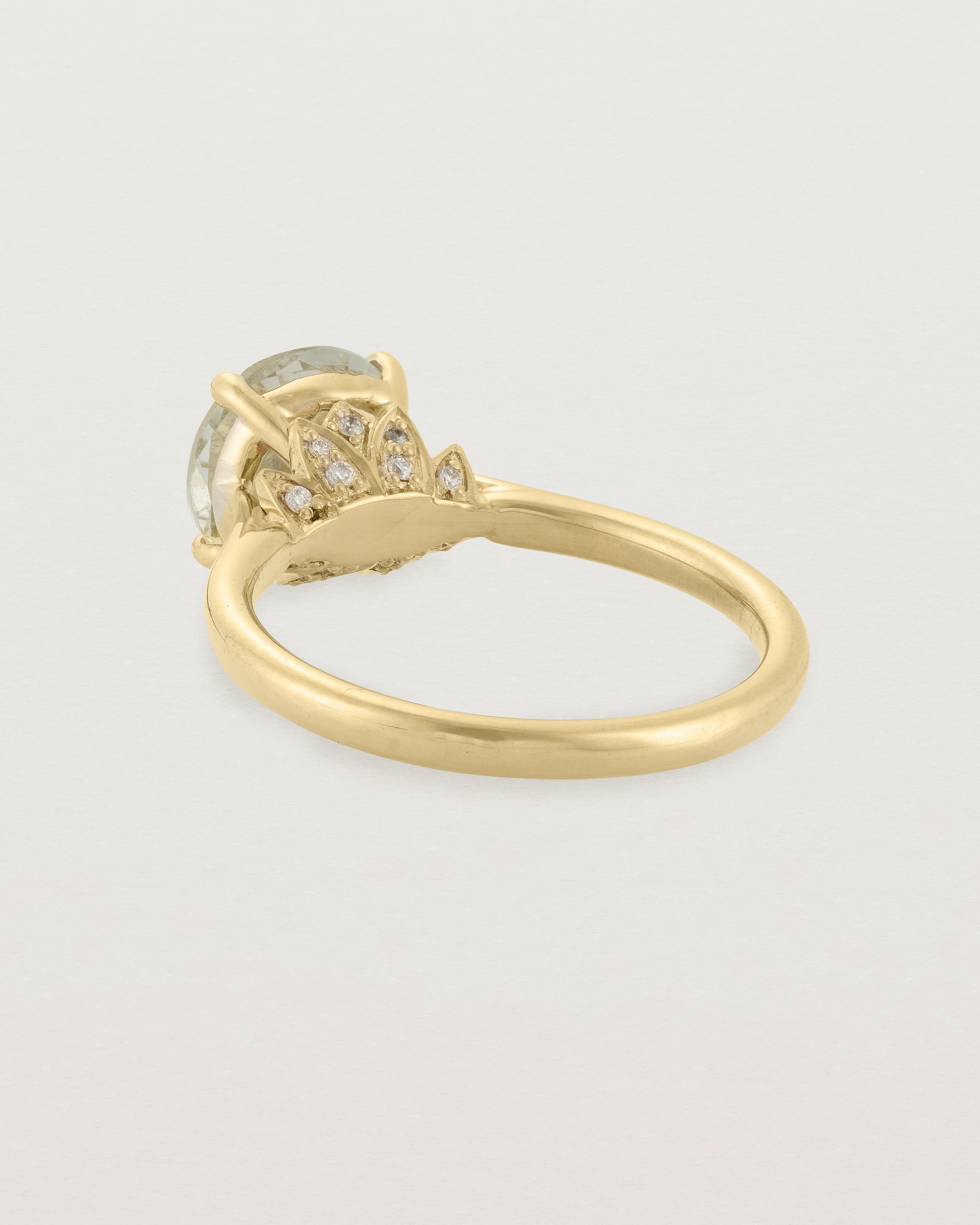 Back view of the Kalina Round Solitaire | Green Amethyst | Yellow Gold.