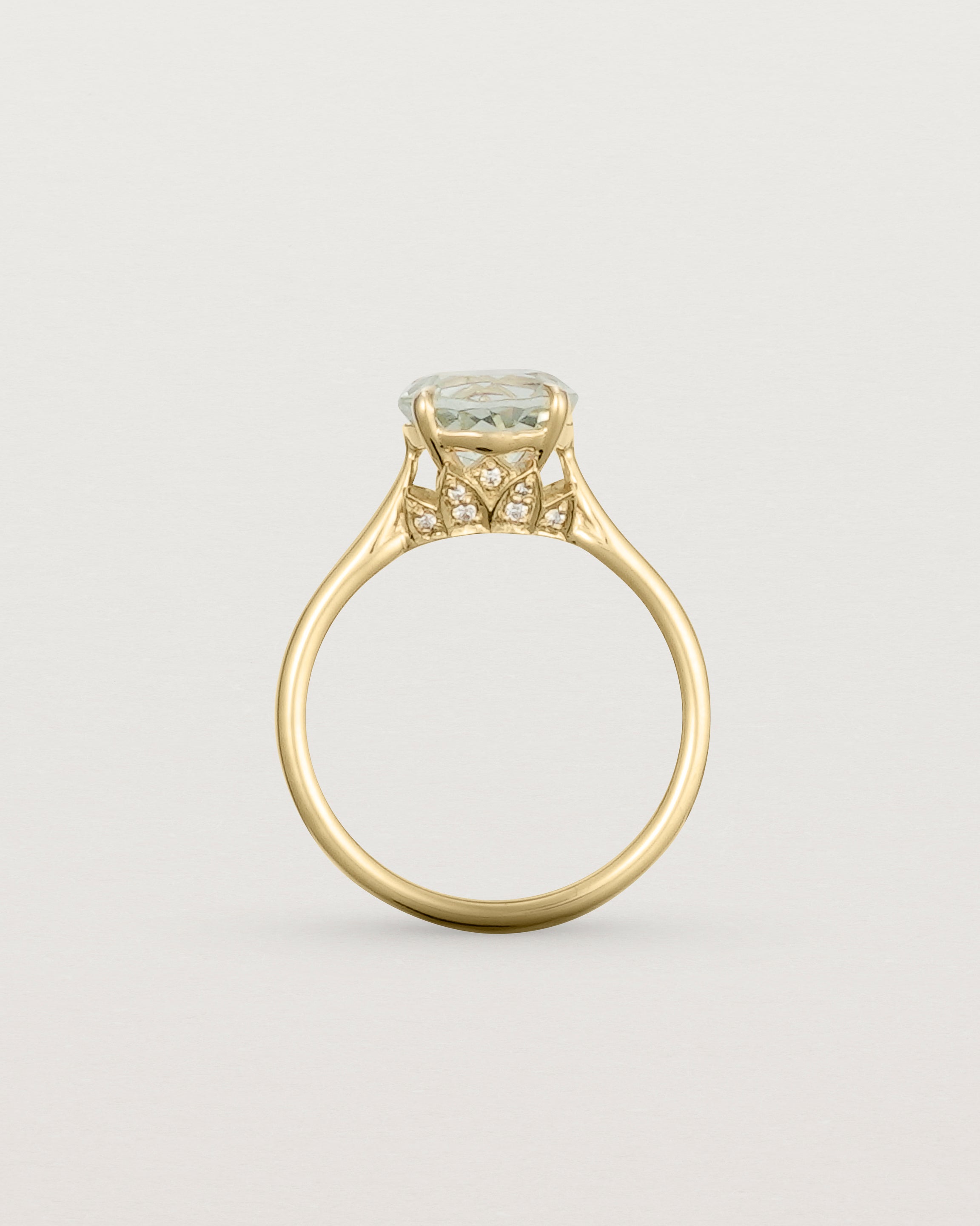 Standing view of the Kalina Round Solitaire | Green Amethyst | Yellow Gold.
