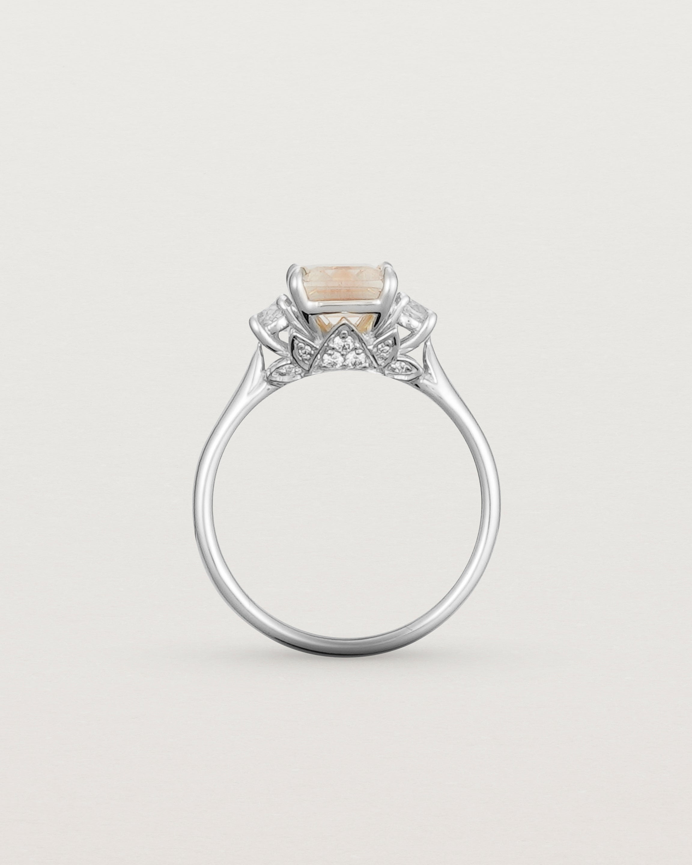 Standing view of the Laurel Emerald Trio Ring | Savannah Sunstone | White Gold.