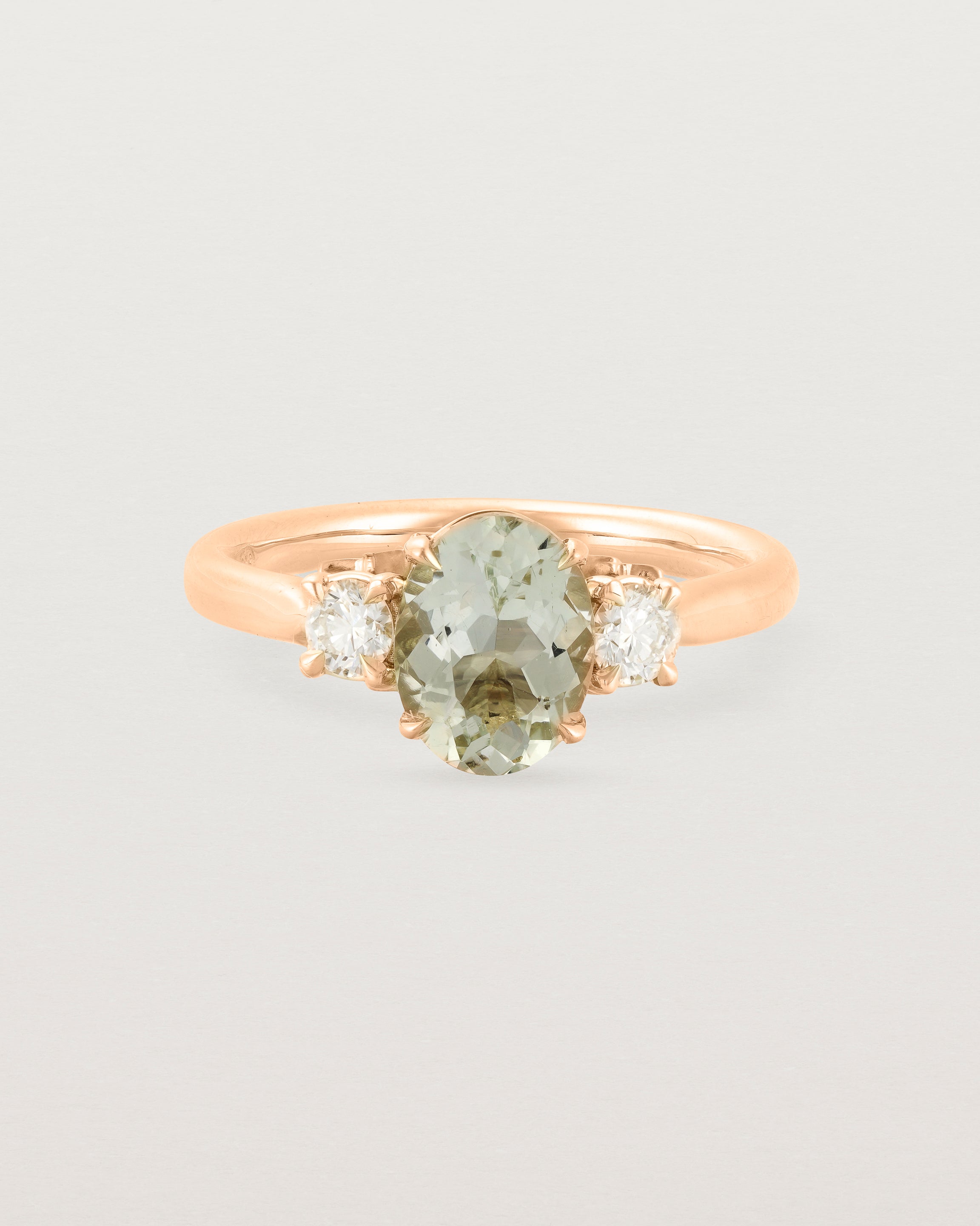 Front view of the Laurel Oval Trio Ring | Green Amethyst | Rose Gold.