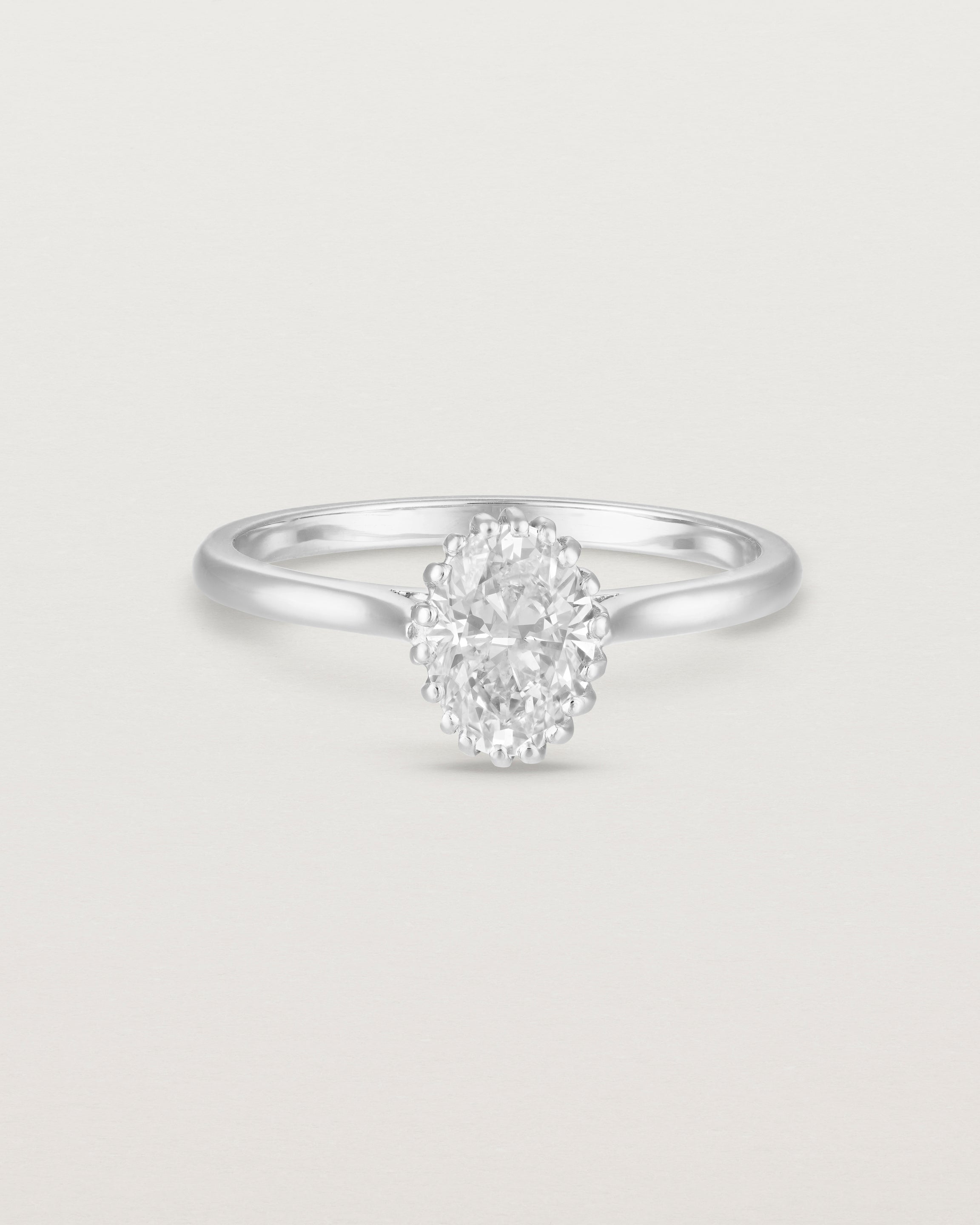 Front view of the Meroë Oval Solitaire | Laboratory Grown Diamond in white gold.