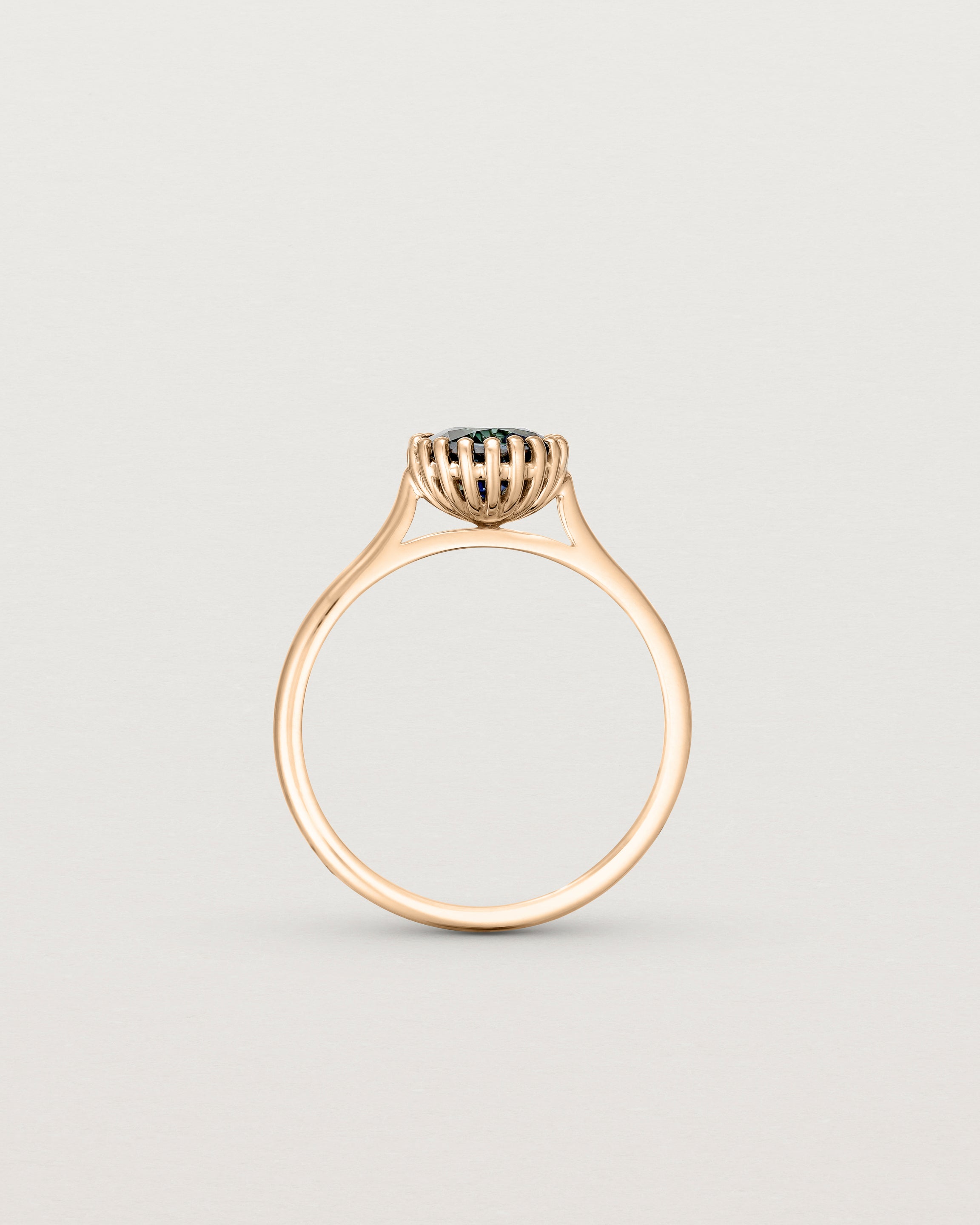 Standing view of the Meroë Round Solitaire | Australian Sapphire in rose gold.