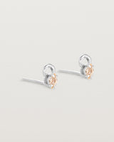 A pair of sterling silver studs featuring an ascher cut pale yellow sunstone
