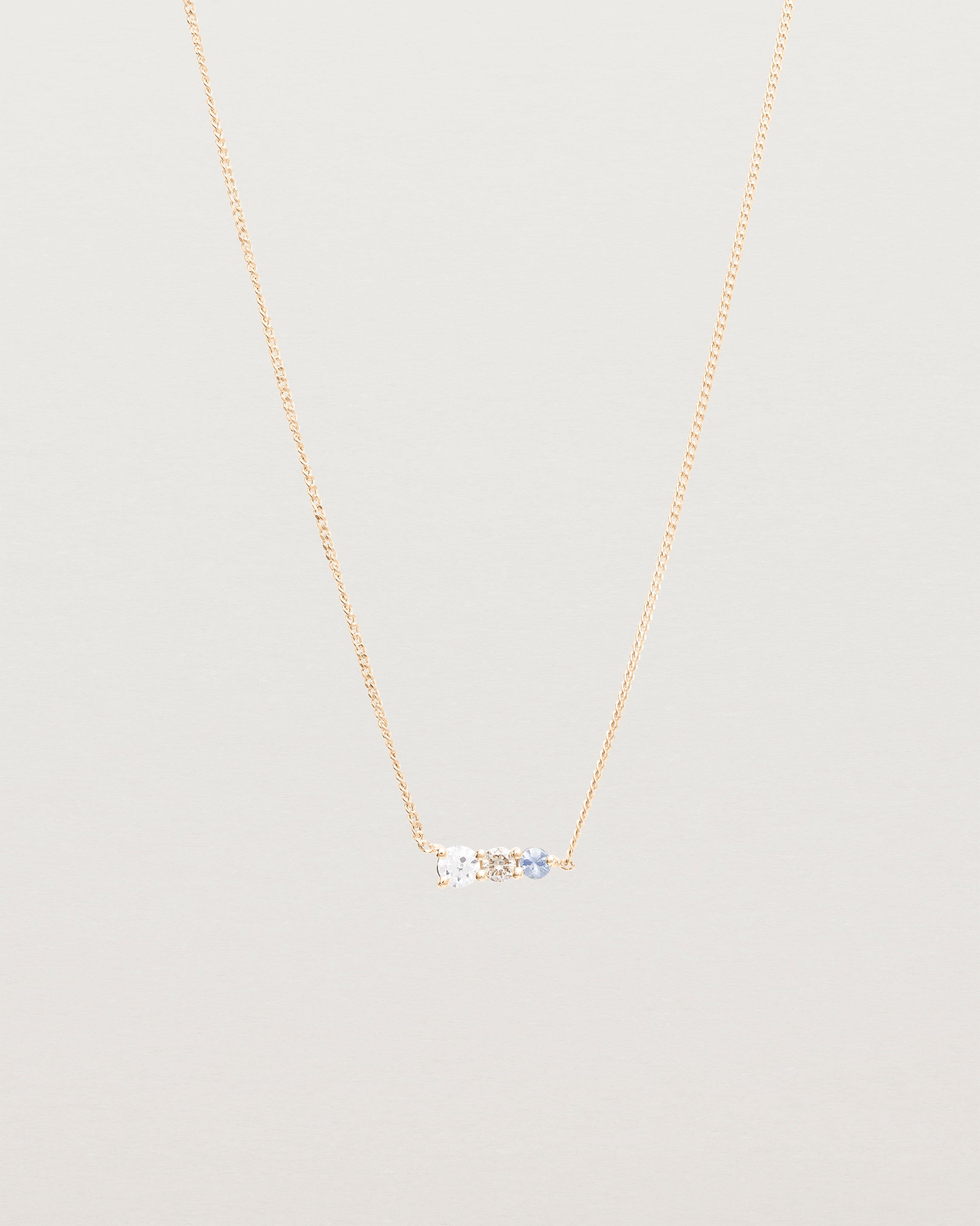 Front view of the Ode Necklace | Diamond & Sapphire | Rose Gold