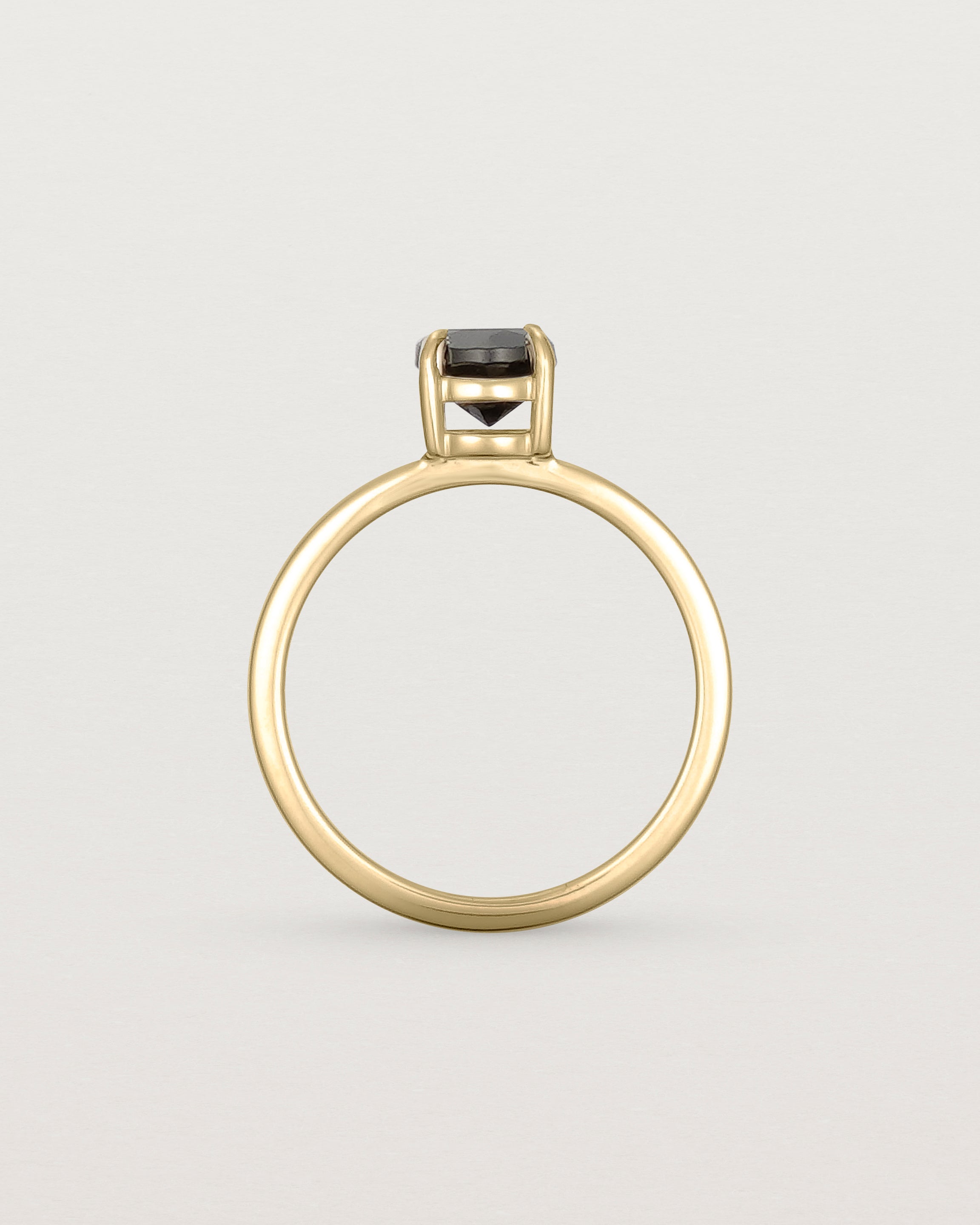 Standing view of the Petite Una Round Solitaire | Black Spinel | Yellow Gold.