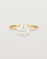 Front view of the Petite Una Round Solitaire | Laboratory Grown Diamond | Yellow Gold with Cascade Shoulders.