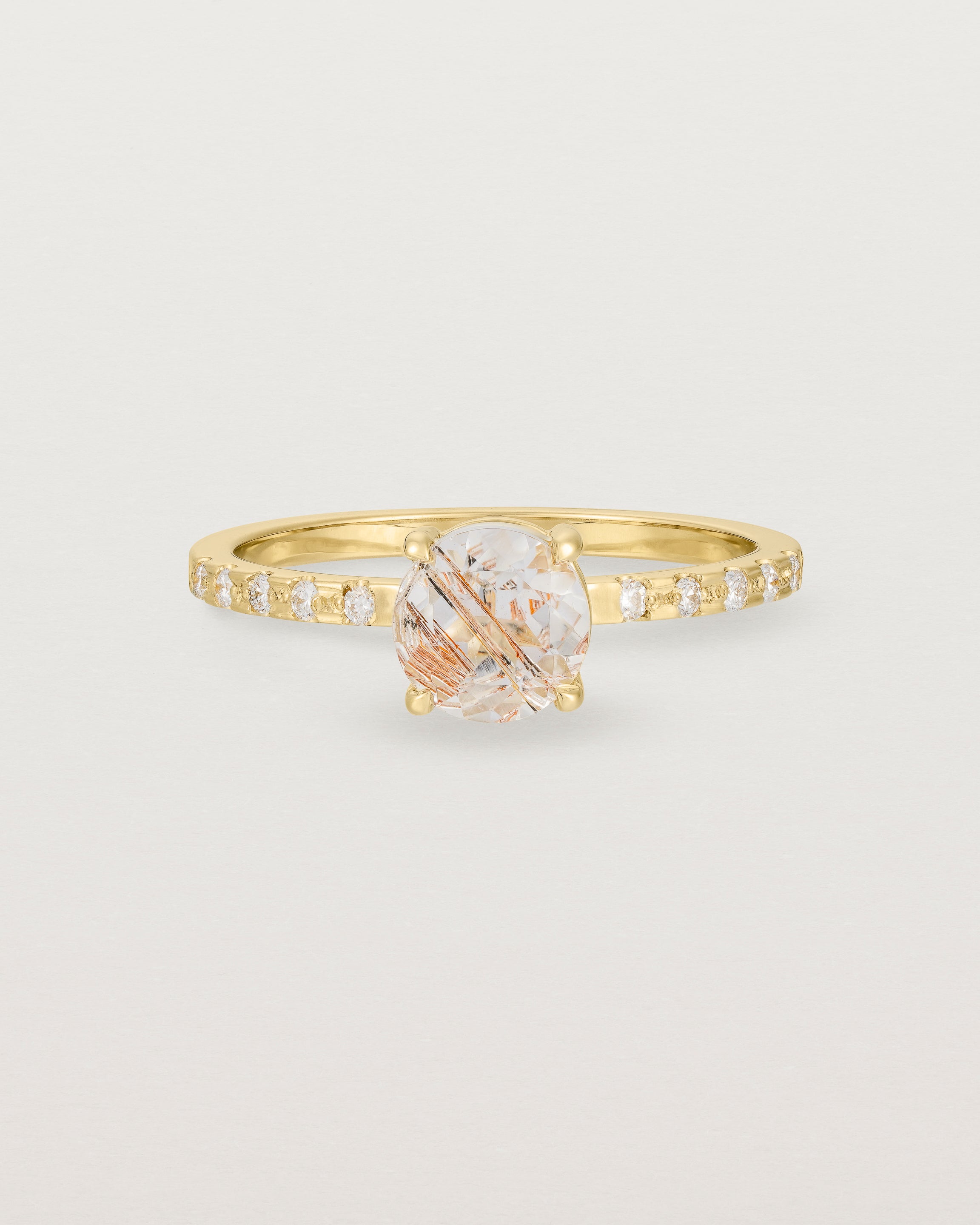Front view of the Petite Una Round Solitaire | Rutilated Quartz | Yellow Gold.