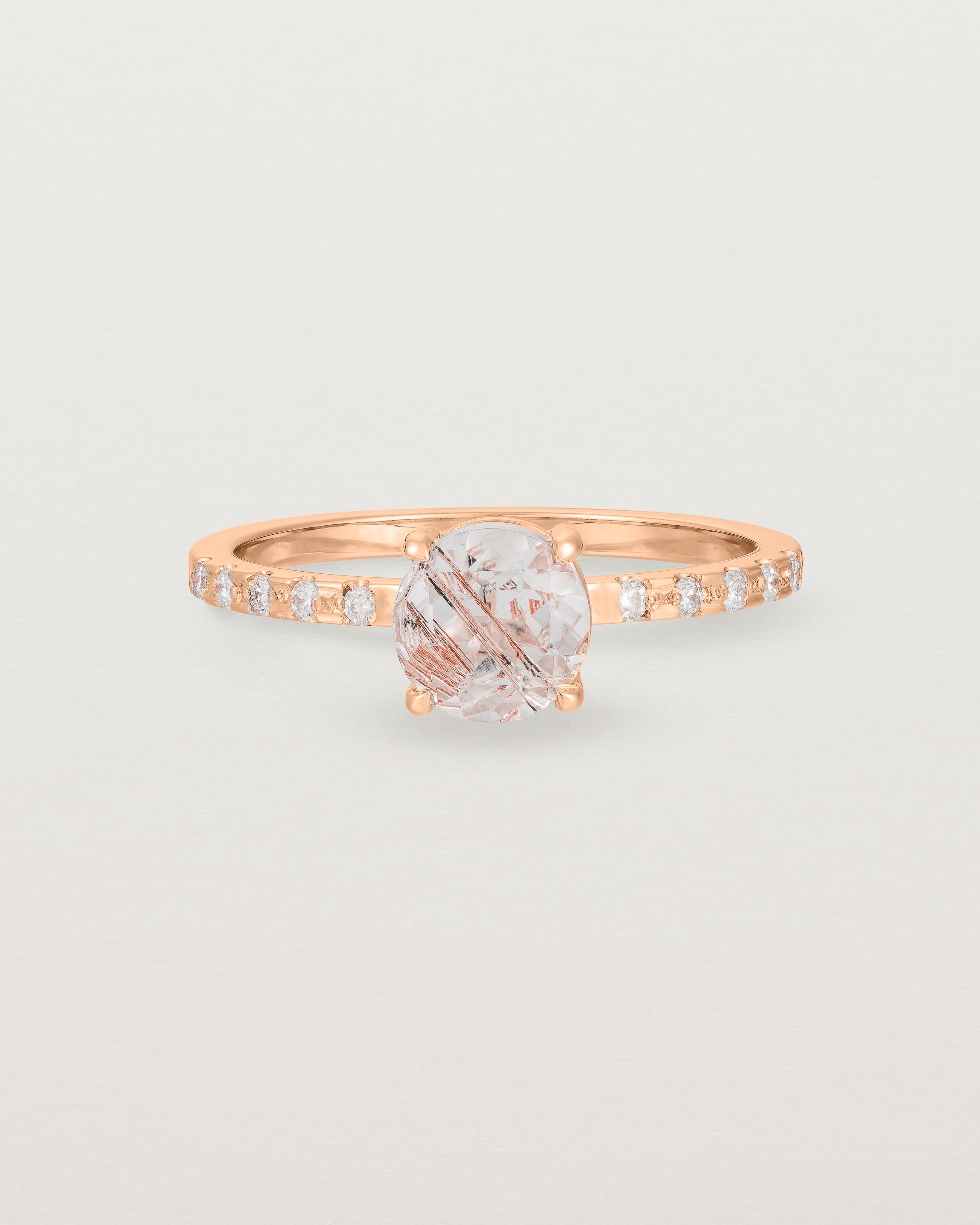 Front view of the Petite Una Round Solitaire | Rutilated Quartz | Rose Gold.
