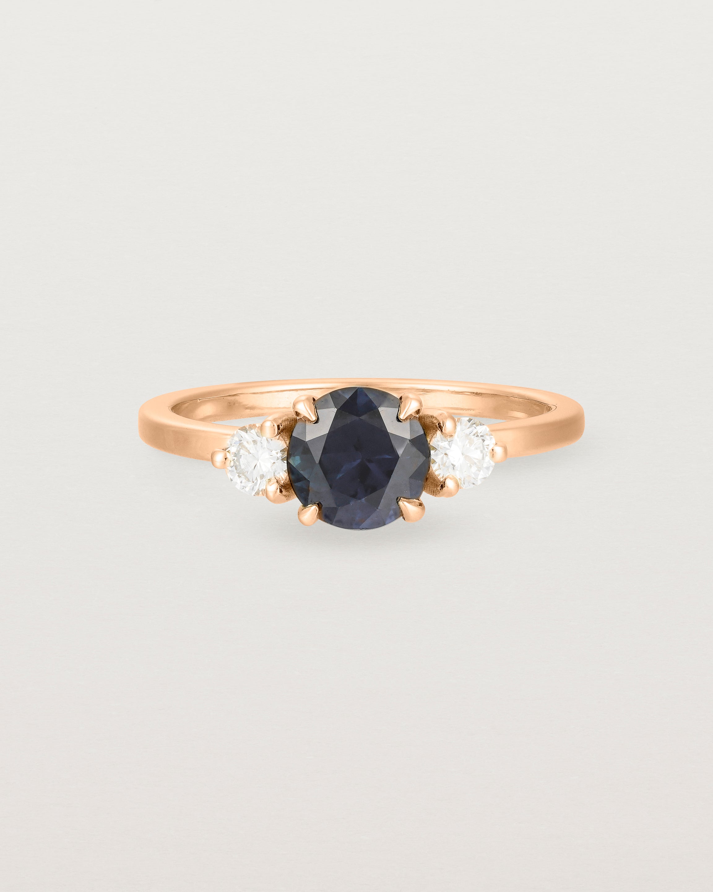 Front view of the Petite Una Round Trio Ring | Australian Sapphire & Diamonds | Rose Gold.