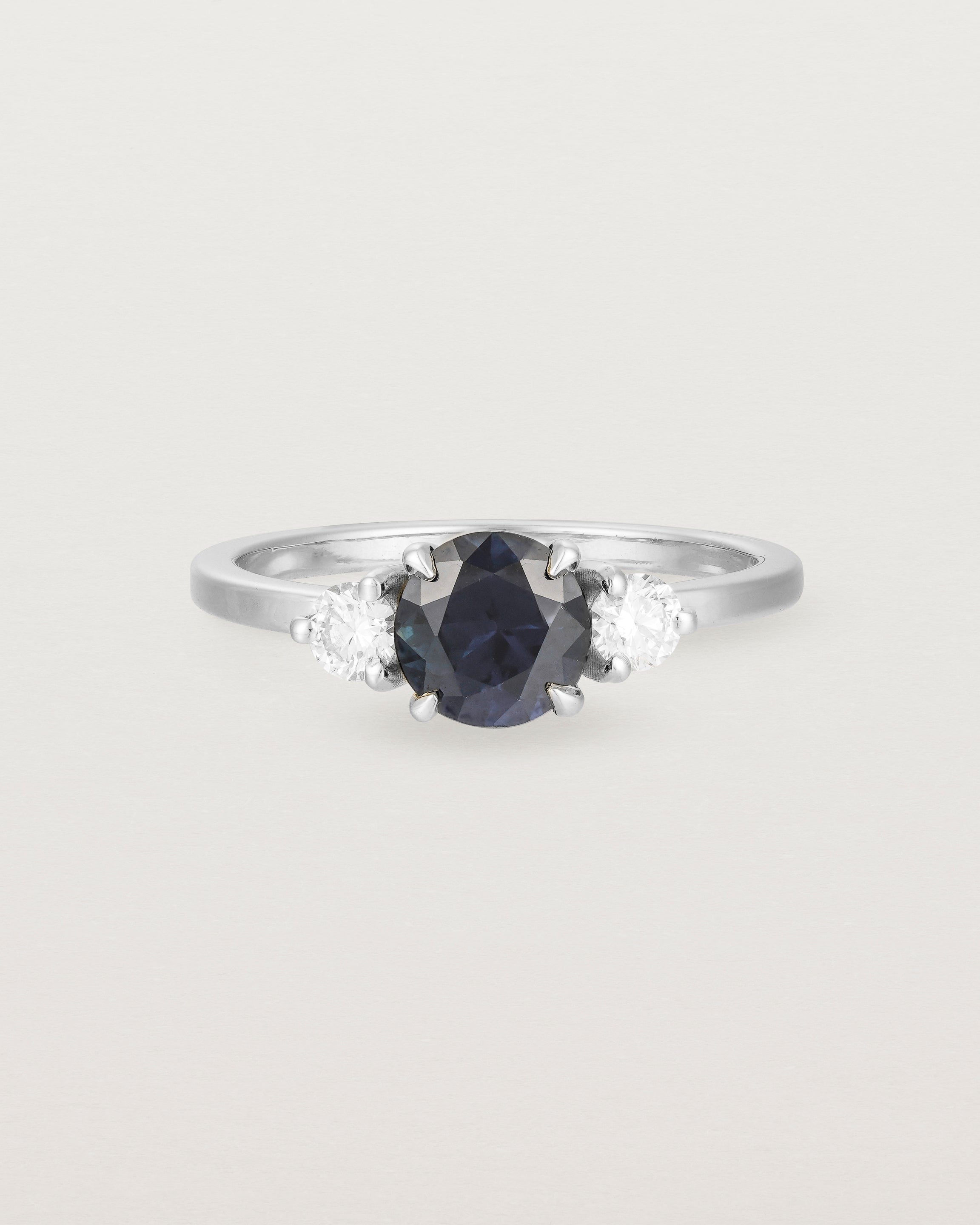 Front view of the Petite Una Round Trio Ring | Australian Sapphire & Diamonds | White Gold.