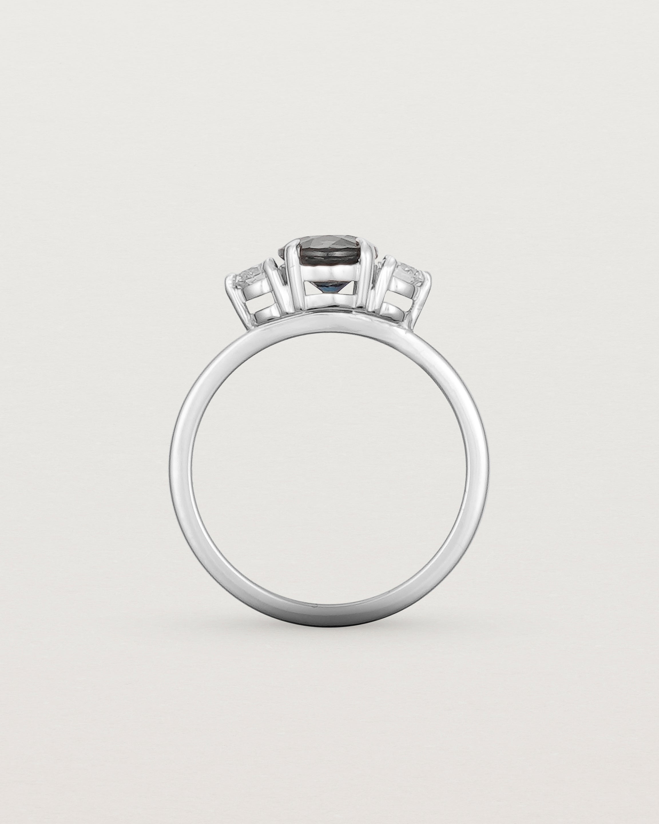Standing view of the Petite Una Round Trio Ring | Australian Sapphire & Diamonds | White Gold.