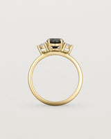 Standing view of the Petite Una Round Trio Ring | Black Spinel & Diamonds | Yellow Gold.