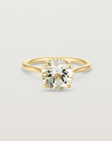 Front view of the Thea Round Solitaire | Green Amethyst in yellow gold.