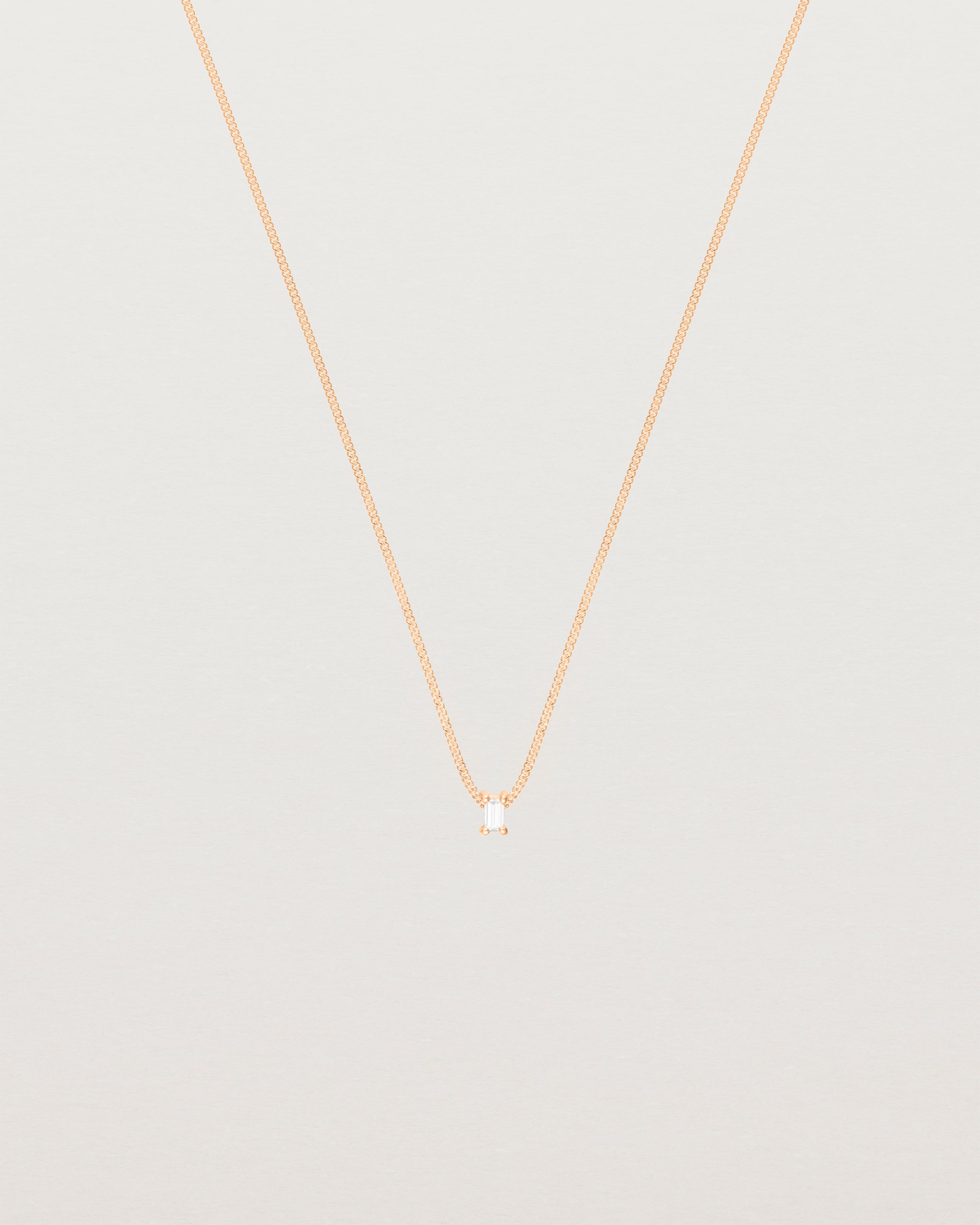 Close up of the Sena Slider Necklace with White Diamond in rose gold.å