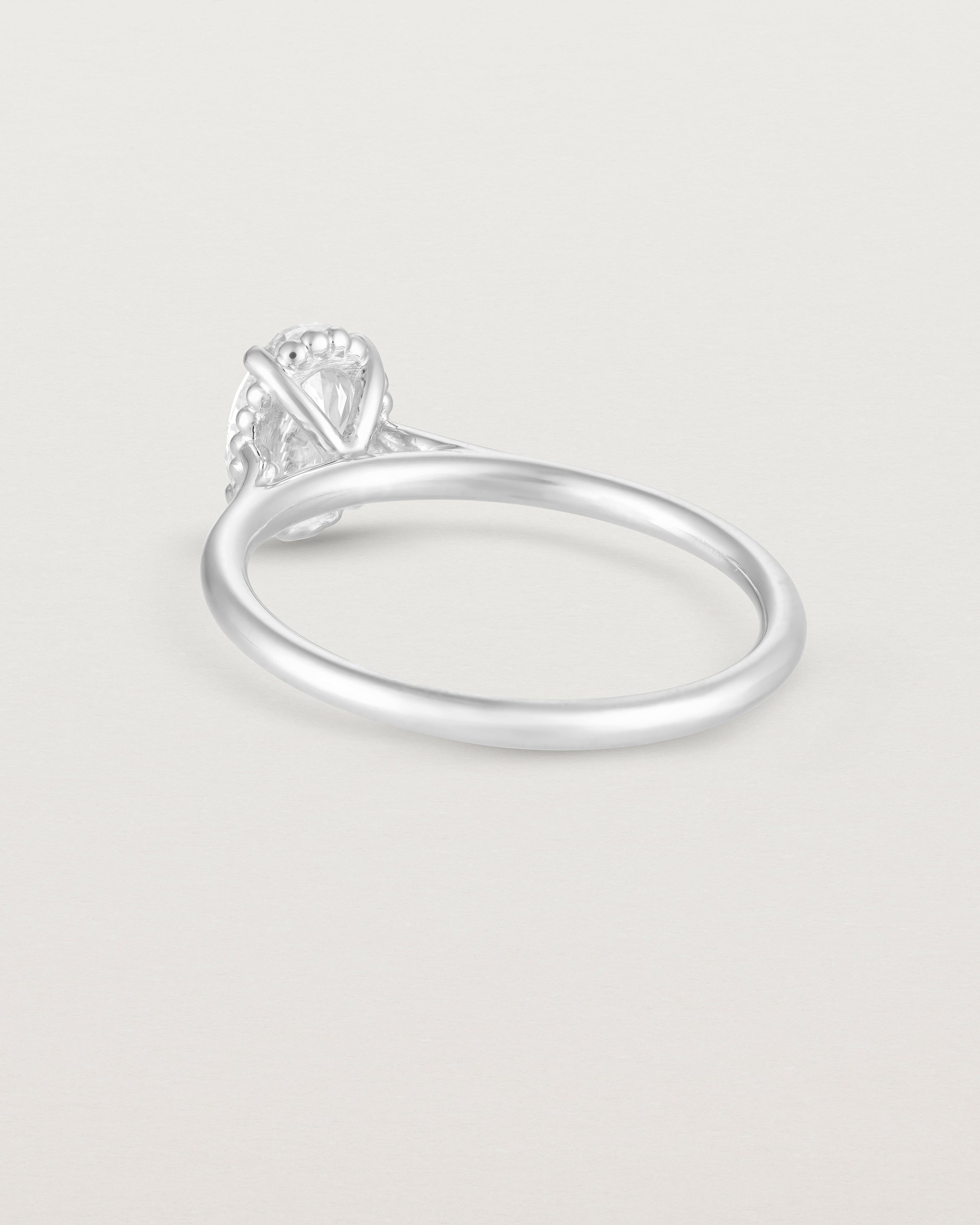 A back view of the Thea Oval Solitaire with a white Laboratory Grown Diamond in White Gold