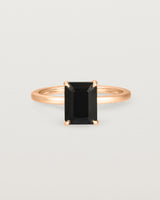 Front view of the Una Emerald Solitaire | Black Spinel | Rose Gold.