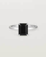Front view of the Una Emerald Solitaire | Black Spinel | White Gold.