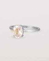 Angled view of the Una Oval Solitaire | Morganite | White Gold.