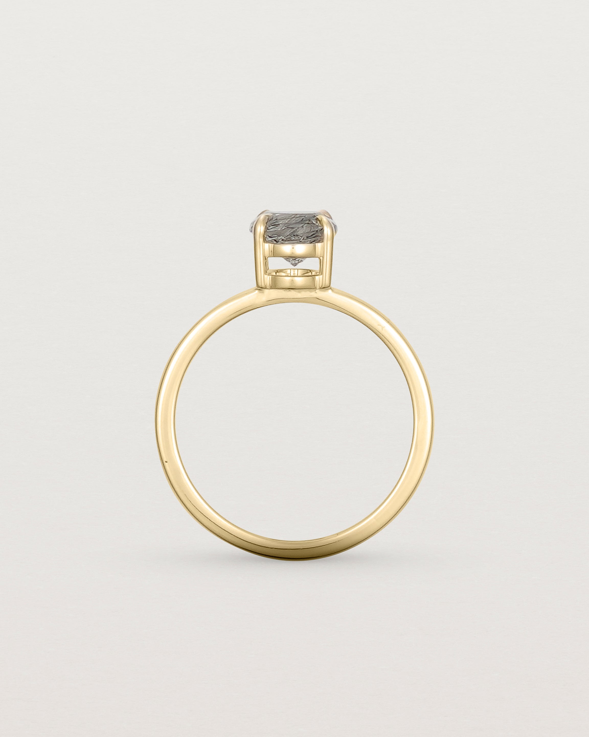 Standing view of the Una Oval Solitaire | Tourmalinated Quartz | Yellow Gold.