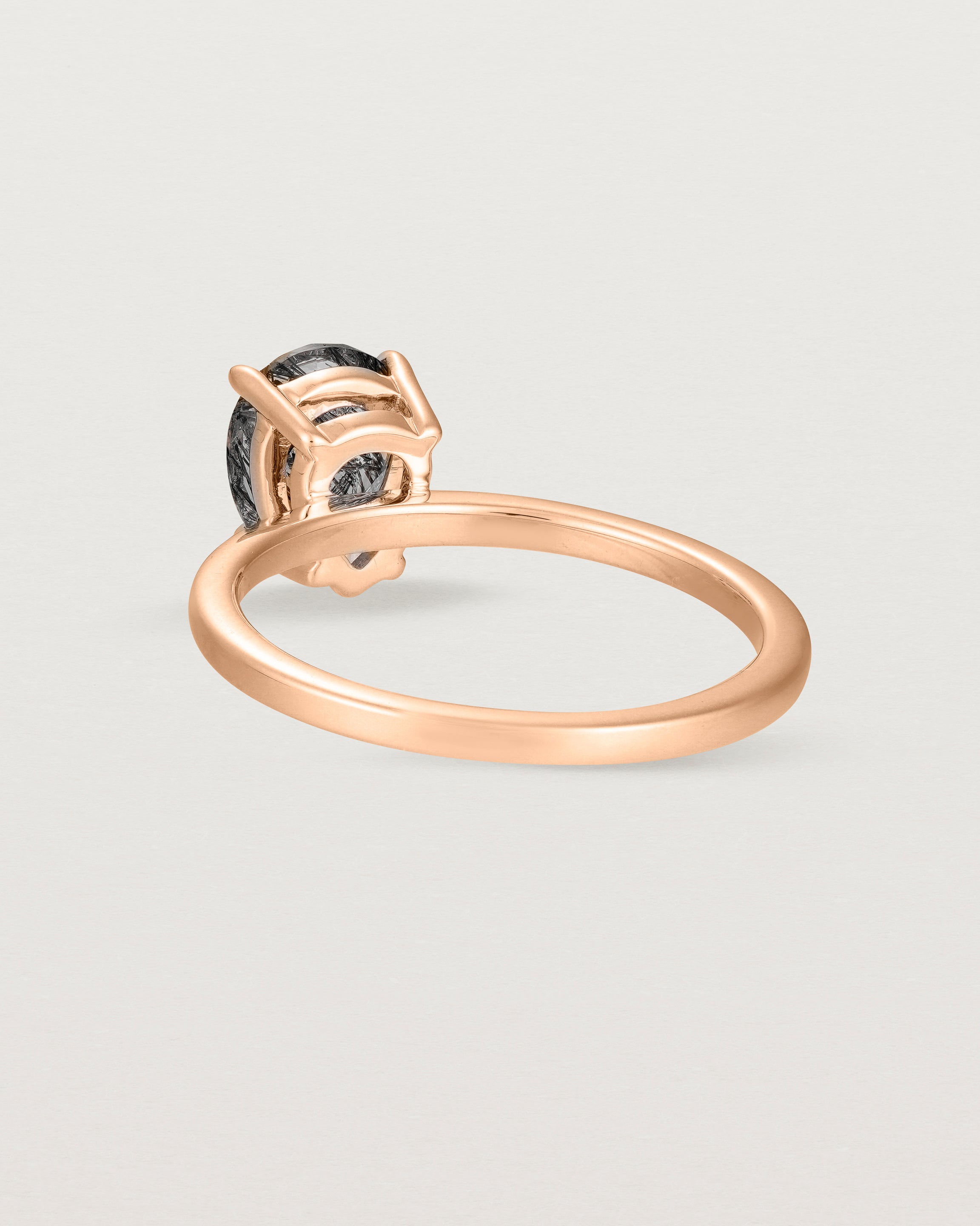 Back view of the Una Pear Solitaire | Tourmalinated Quartz | Rose Gold.