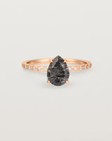 Front view of the Una Pear Solitaire | Tourmalinated Quartz | Rose Gold with Cascade Shoulder