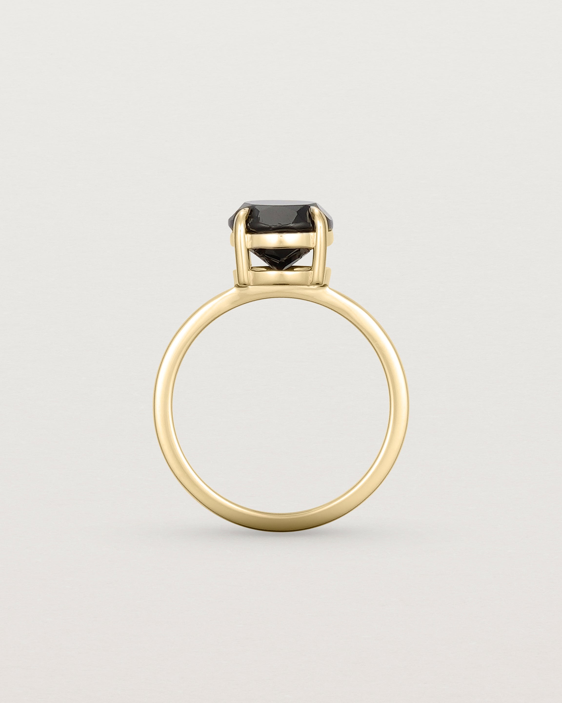 Standing view of the Una Round Solitaire | Black Spinel | Yellow Gold