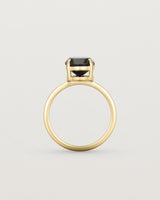 Standing view of the Una Round Solitaire | Black Spinel | Yellow Gold