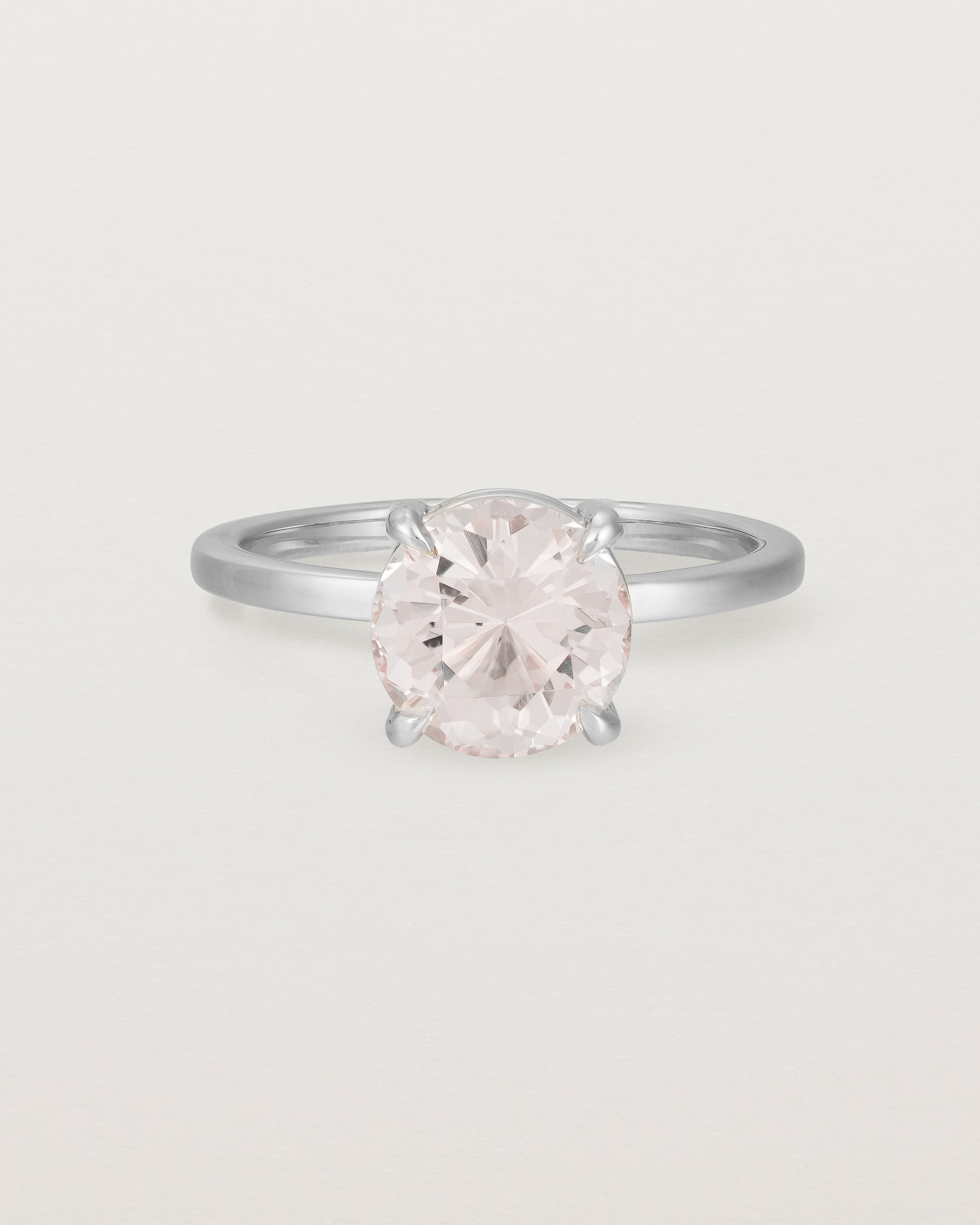 Front view of the Una Round Solitaire | Morganite | White Gold