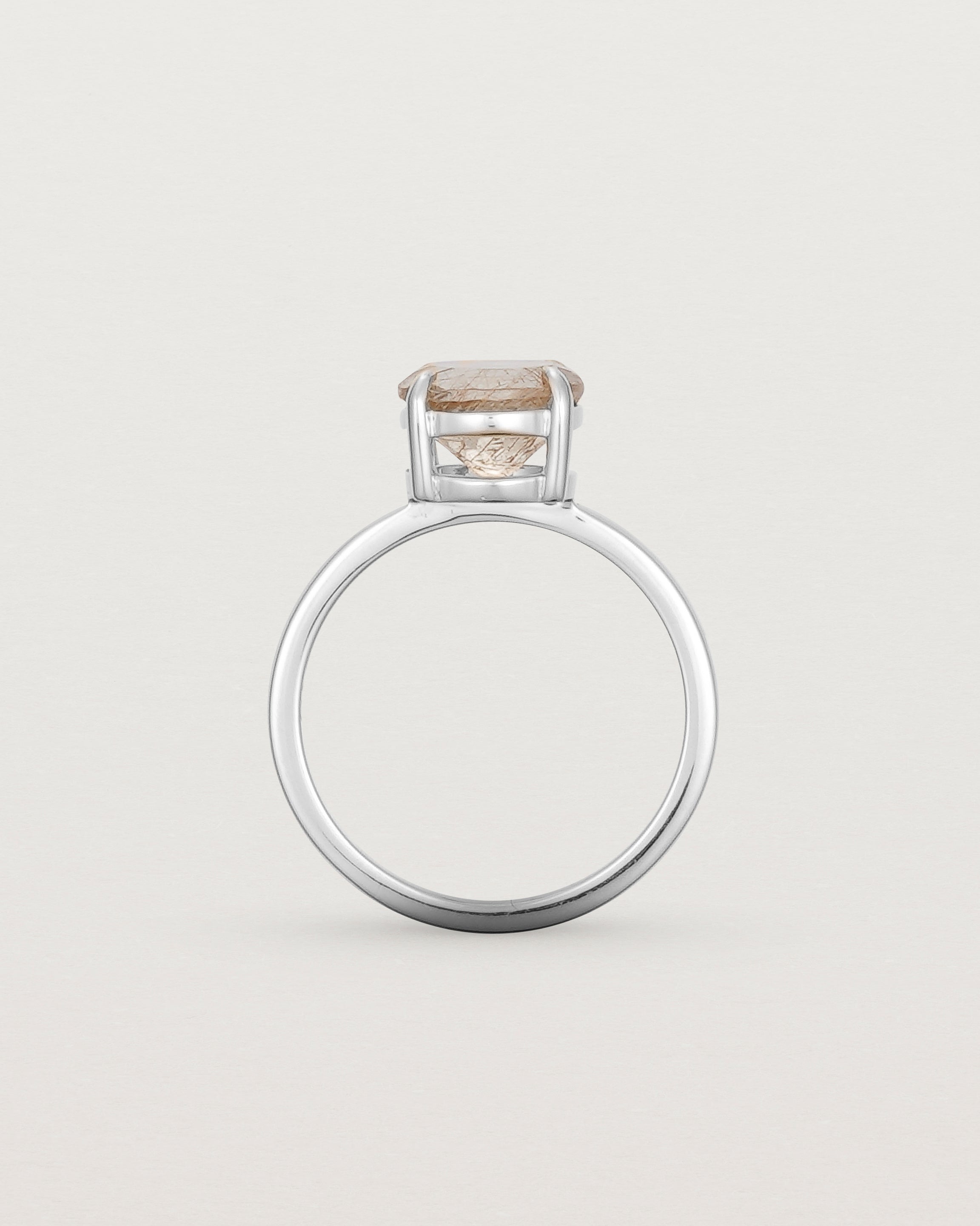 Standing view of the Front view of the Una Round Solitaire | Rutilated Quartz | White Gold.