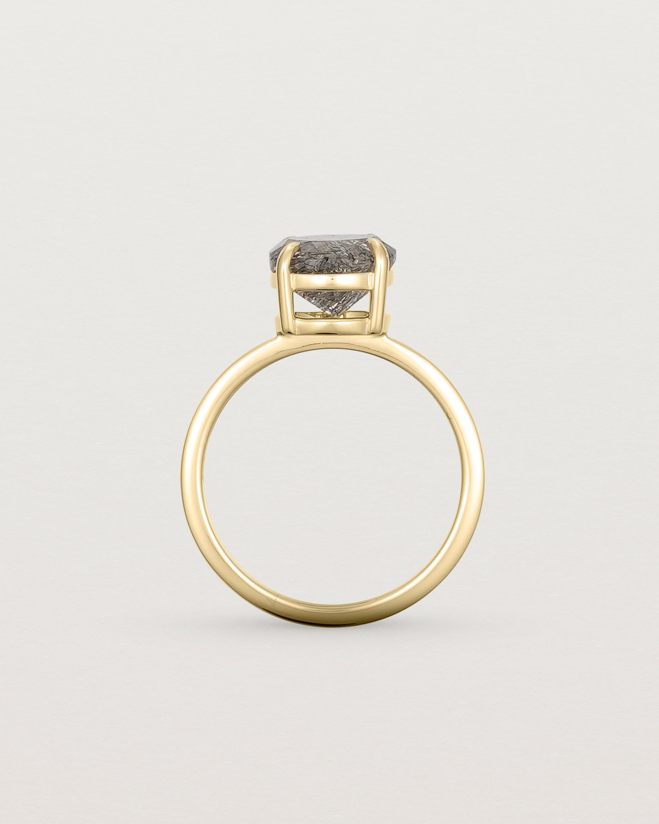 Side view of the Una Round Solitaire | Tourmalinated Quartz | Yellow Gold.