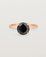 Front view of the Una Round Solitaire | Black Spinel | Rose Gold with Cascade Shoulders