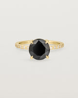 Front view of the Una Round Solitaire | Black Spinel | Yellow Gold with Cascade Shoulders