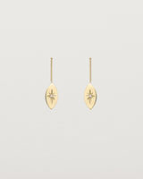 Front view of the Willow Drop Earrings | Birthstone in yellow gold with a Diamond.