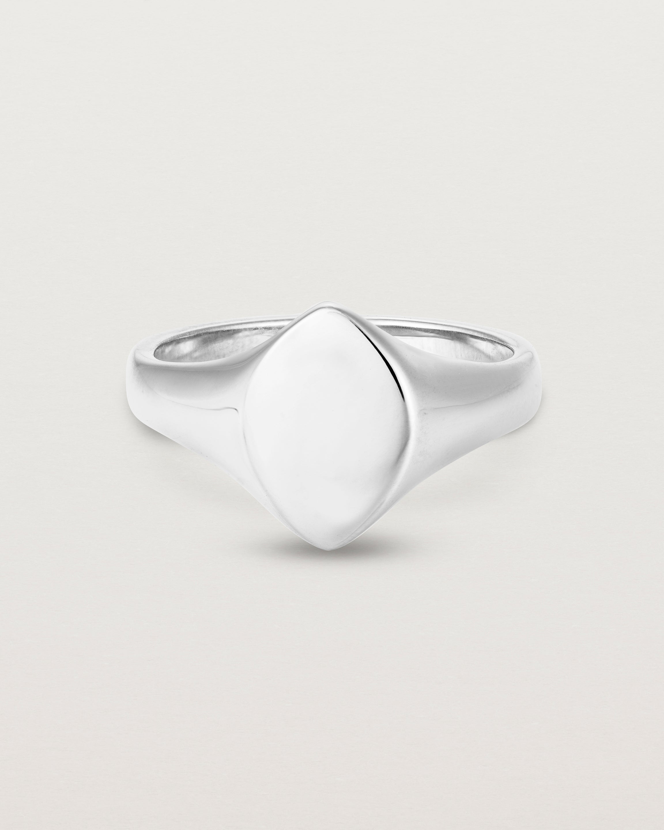 Front view of the Willow Signet Ring in white gold.