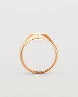 Standing view of the Willow Signet Ring in rose gold.