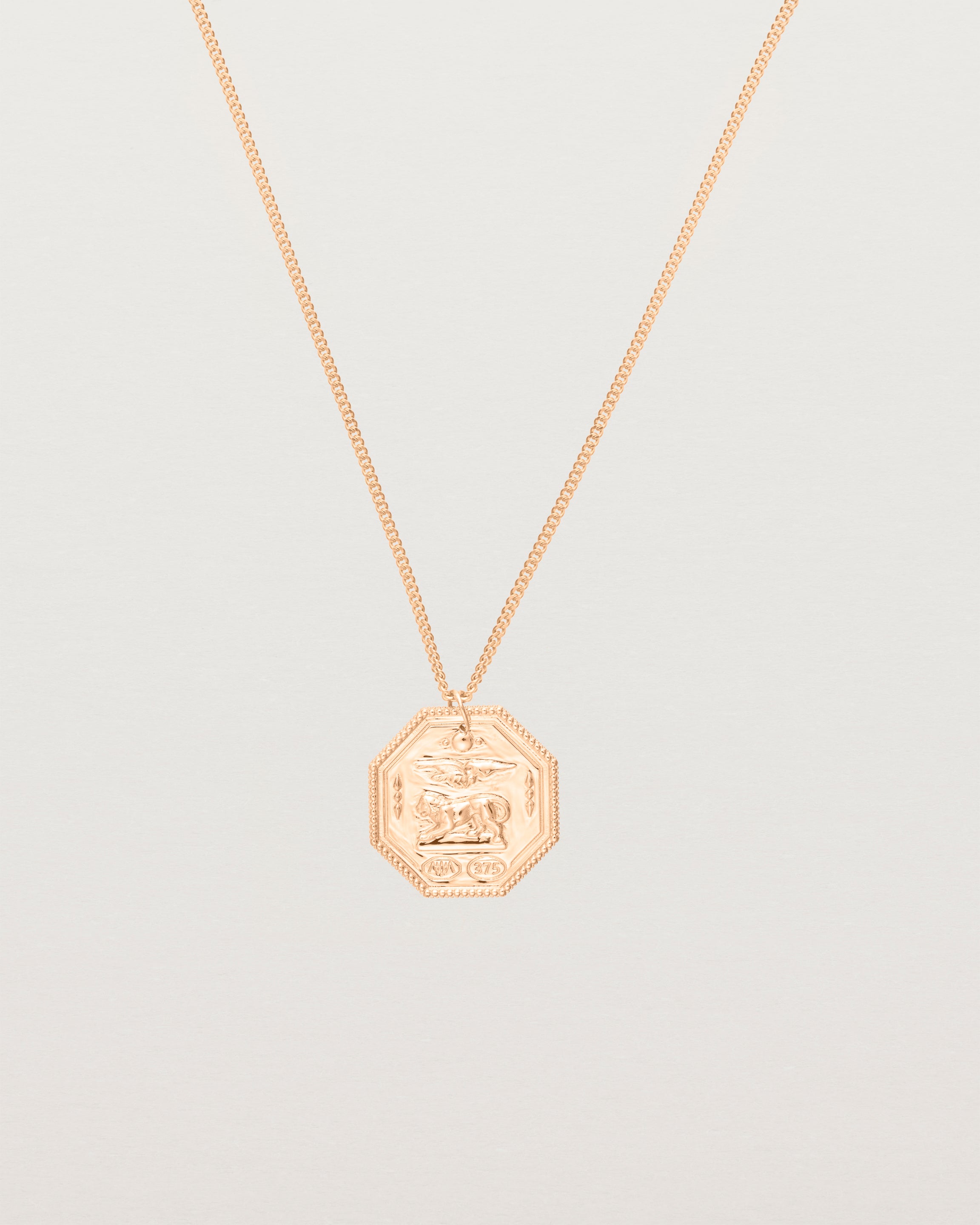 Front view of the Aeneid Necklace in Rose Gold.