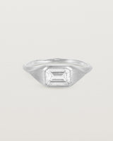 A white gold Signet Ring featuring a emerald cut white diamond. _label:Matte Finish Example