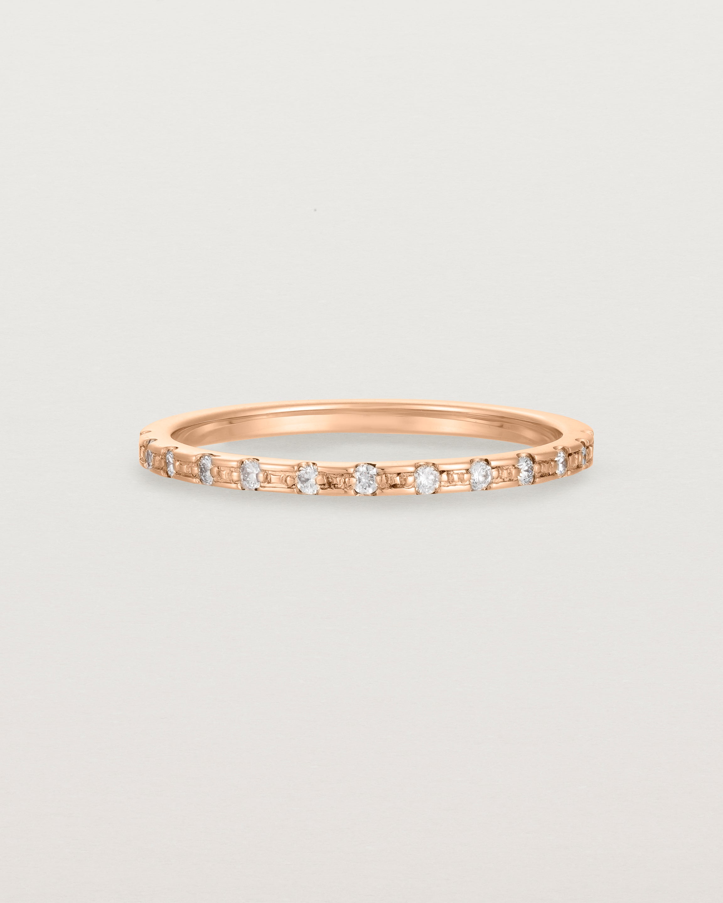 Front View of Cascade Square Profile Wedding Ring | Diamonds | Rose Gold