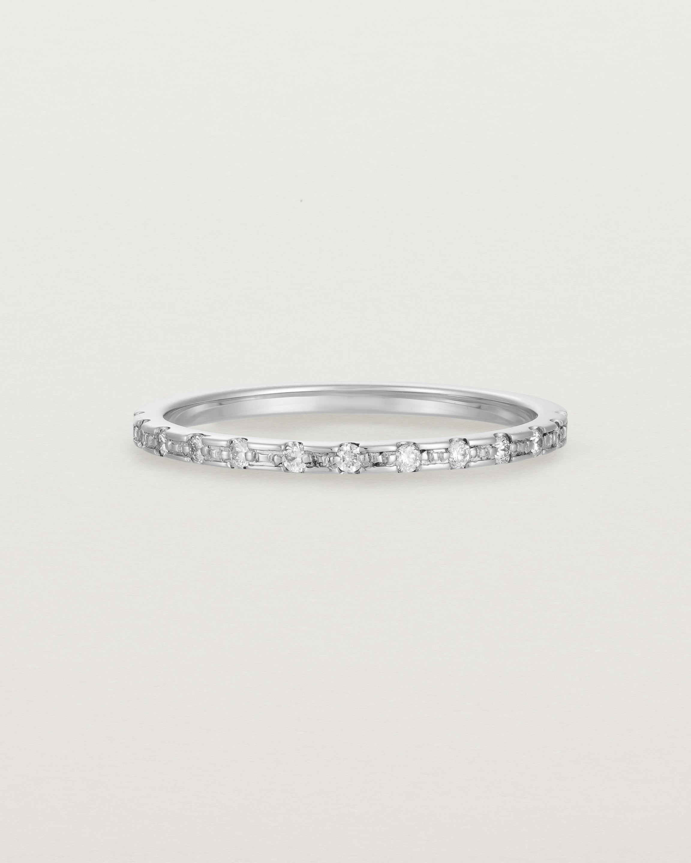 Front View of Cascade Square Profile Wedding Ring | Diamonds | White Gold 