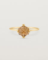 Front view of the Hexagon Ring | Smokey Quartz in Yellow Gold.